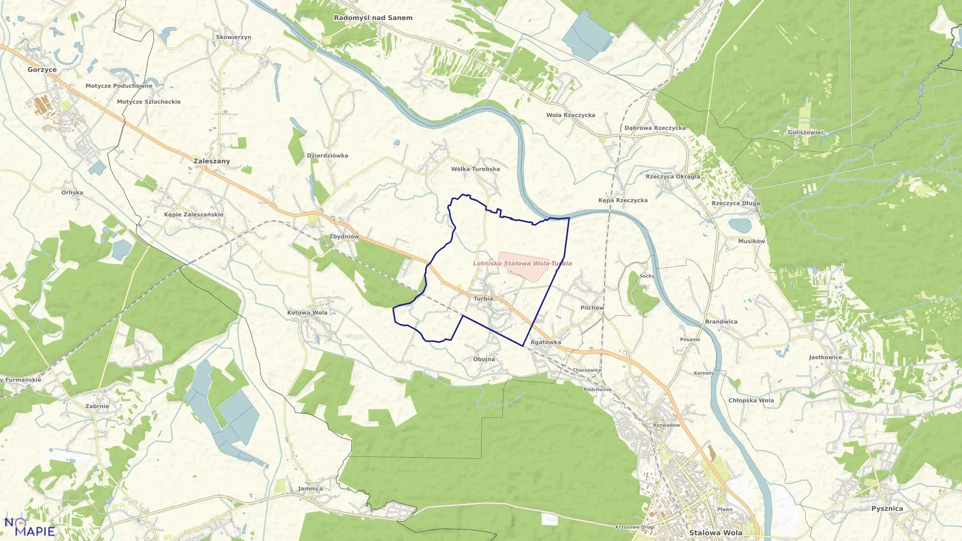 Mapa obrębu Turbia w gminie Zaleszany