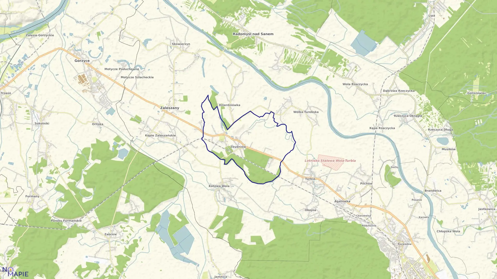 Mapa obrębu Zbydniów w gminie Zaleszany